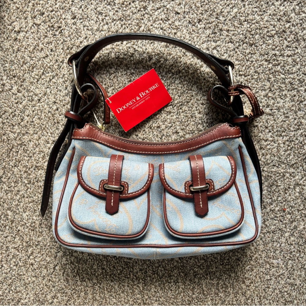 Dooney & Bourke double pocket hobo pale blue brown HH710 PF vintage 2000 new